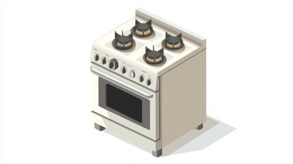 Fototapeta premium Isometric white gas stove with four burners and oven on white background