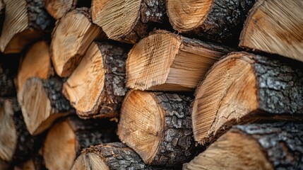 Fototapeta premium Stacked Firewood Logs with Natural Textures and Warm Tones