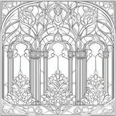 Elaborate Stained Glass Window with Floral Accents and Arched Design Elements Ornamental Facade