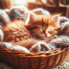 Adorable Kitten in a Basket
