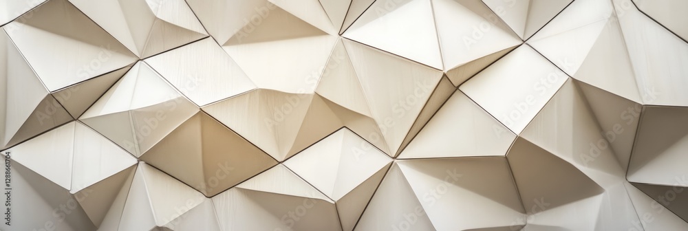 Aufkleber Beige geometric panels creating a textured, three dimensional surface on a modern building facade, providing an abstract and visually interesting architectural detail