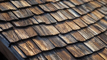 Close-Up View of Rustic Wooden Shingles on a Roof Surface