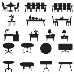 set vector various style table silhouettes