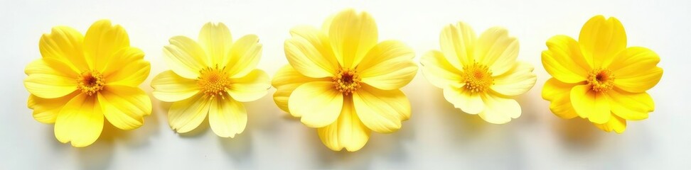 Obraz premium Delicate, drooping petals on a white background, delicate, marsh marigolds, yellow