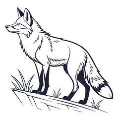 a clean sharp outline of a fox with a small train silhouette line art