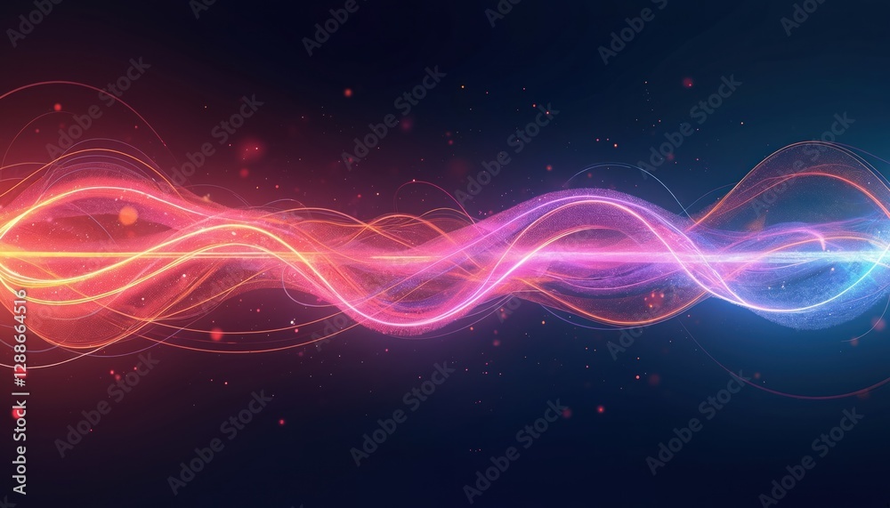 Poster vibrant long exposure light trails form a glowing, abstract wave. dynamic motion of light in darknes