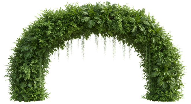 Lush green foliage arch isolated on a transparent background. home decoration.