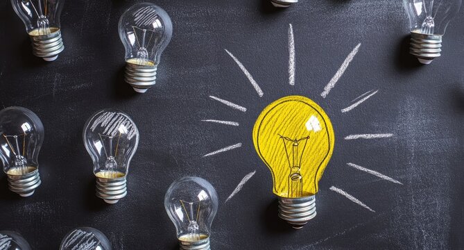 Bright Idea Among Many on Chalkboard (1)