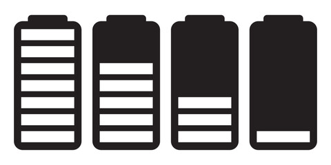 Battery symbol icon set, battery low , charging battery and high charge. transparent png and vector illustration.