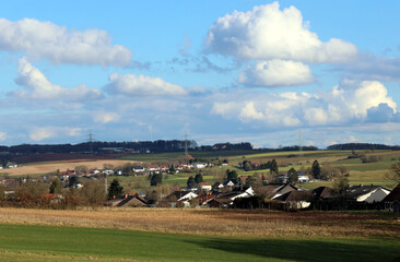 Der Ort Reisbach im Landkreis Saarlouis. Aussicht vom Premium-Wanderweg Traumschleife Mühlenbach...