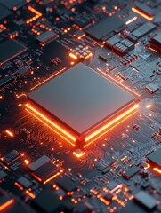 Obraz premium Advanced Circuit Board Microchip Tech Innovation High Performance Computing Technology Central Processor