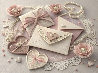 Luxury Wedding Invitation Set with Lace, Ribbons, and Paper Flowers