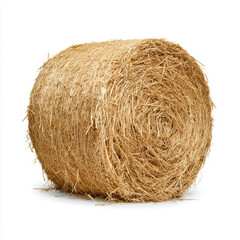 Dry hay bale isolated on white background, showcasing its texture and shape. Perfect for agricultural themes or rustic decor