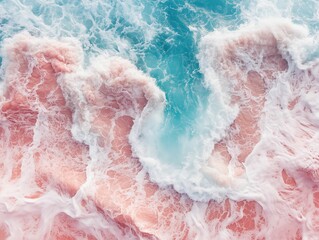 Fototapeta premium Ocean waves crash on the beach creating a mesmerizing blend of colors at sunrise in a coastal paradise