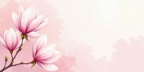 Obraz premium Delicate Pink Magnolia Blossoms on a Soft Pastel Background, Perfect for Springtime Designs and Elegant Projects