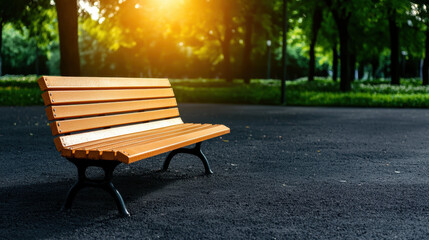 Fototapeta premium calm park bench bathed in dappled sunlight, inviting relaxation and peace