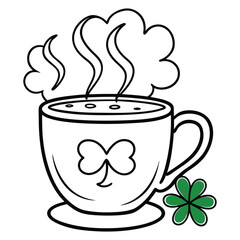 a steaming cup of st patrick tea coloring page vector