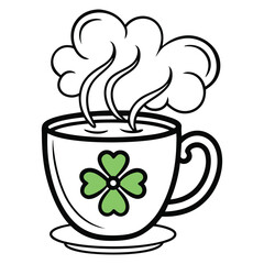 a steaming cup of st patrick tea coloring page vector
