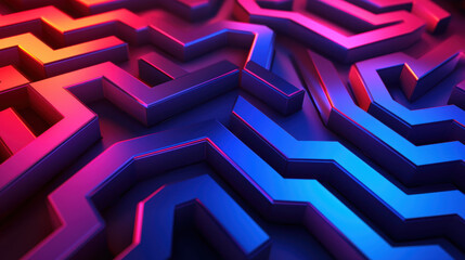 Vibrant geometric patterns with illuminated lines in blue and pink hues