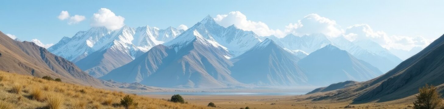 Rolling white clouds across the Altai Mountains, calming scene, serene mountains