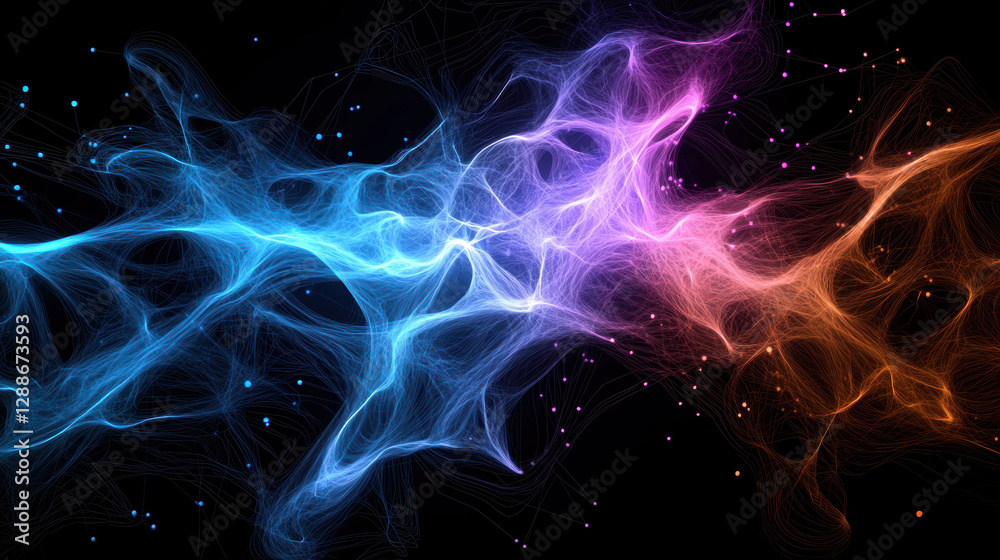 Poster fractal data streams in vibrant hues create mesmerizing visual experience