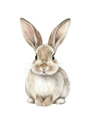 Obraz premium White rabbit sitting on a black background with contrasting colors and clear details of fur texture isolated on transparent background.