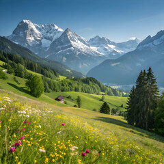 Obraz premium Stunning Swiss Alps: Mountain Meadow Landscape