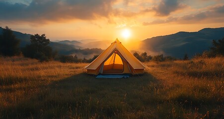 Tents in mountain attractions with beautiful clouds