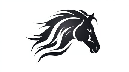 Beautiful Black And White Horse Head Silhouette isolated on a white background 
