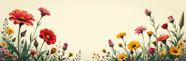 Vintage-inspired design featuring mixed wildflowers and antique botanical illustrations, artistic, illustration