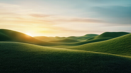 Fototapeta premium Serene rolling hills bathed in soft sunlight, creating calm countryside atmosphere