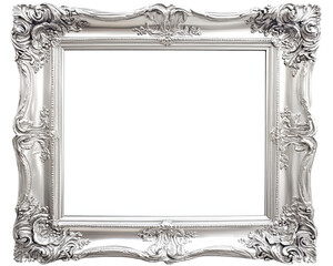 Ornate silver picture frame, white isolated background