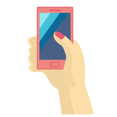 Hand Touching Phone Screen Cartoon Illustration. Technology