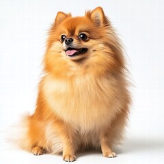Obraz premium Fluffy pomeranian dog with a beautiful coat posing adorably for a portrait against a soft outdoor background