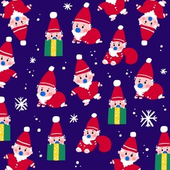 Baby Santa Cartoon Style Snow Pattern