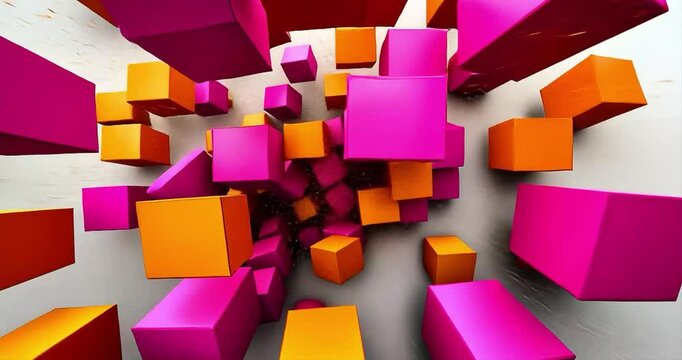 Abstract 3D cubes explosion, vibrant colors, geometric shapes, modern design, graphic element - Powered by Adobe
