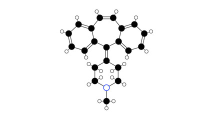 Naklejka premium cyproheptadine molecule, structural chemical formula, ball-and-stick model, isolated image antihistamine