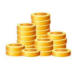 Pile of gold coins. Set of 3d gold coins. Vector clipart isolated on white background.