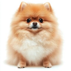 Obraz premium Adorable small dog sitting against a clean white background with an innocent expression and bright eyes