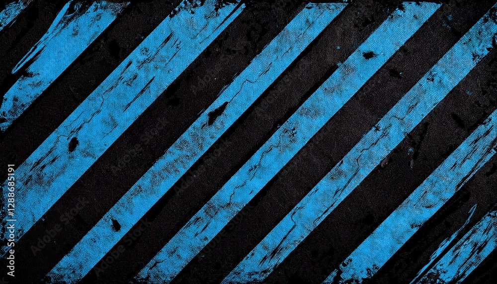 Poster abstract geometric pattern of black and blue diagonal stripes with paint texture on wood surface, mo