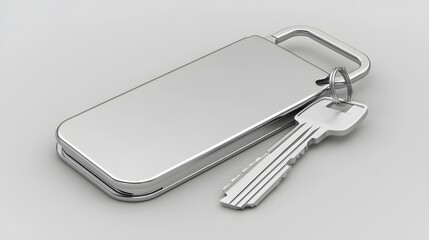 Minimalist Silver Keys and Keychain on a Plain Background