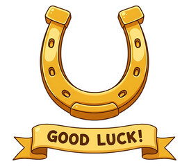 Cartoon Gold Horseshoe Symbolizing Good Luck isolated on transparent background.