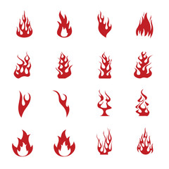 Red fire flame icon set vector illustrator