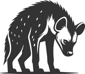 A hyena hunched over, ears pinned back, looking nervous vector animal silhouette