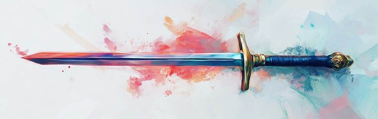 Artistic Depiction of a Sword with Watercolor Style on White Background Detailed Illustration
