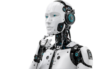 AI Robot Thinking, Side View, Isolated on a Transparent Background, PNG format