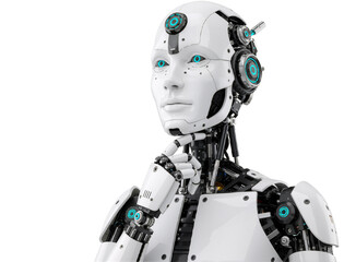 AI Robot Thinking, Side View, Isolated on a Transparent Background, PNG format