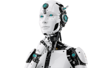 AI Robot Thinking, Side View, Isolated on a Transparent Background, PNG format
