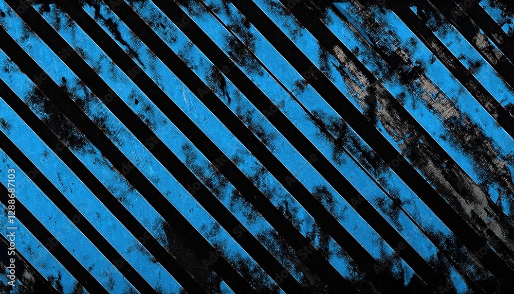 Poster abstract geometric pattern of black and blue diagonal stripes with paint texture on wood surface, mo