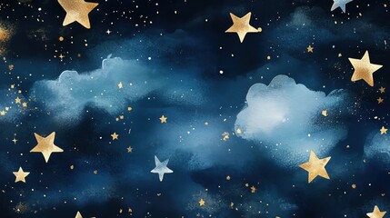 Dark moody watercolor themes. Dark moody watercolor themes. Night sky with stars and clouds illustration.